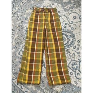 The Hippie Shake Pants Women’s Retro Size US 2 Brown Yellow Orange Tartan 70s